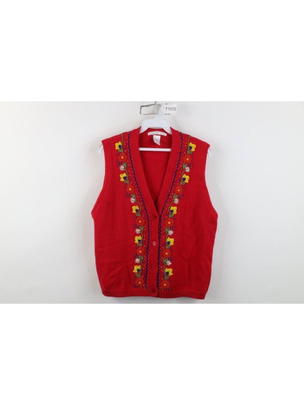 Vintage 90s The Limited Babydoll Beaded Sweater Vest Womens Size L Flower Knit